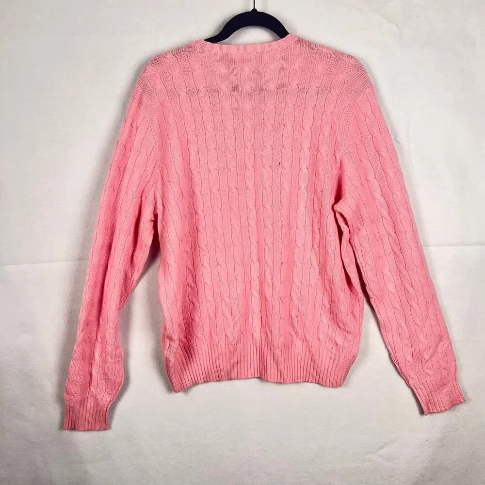 Vintage Polo Ralph Lauren NWT Pink Cashmere Cable Knit Crewneck Sweater L FLAW